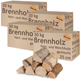 Brennholz Gemischt Kaminholz 5-500 kg Buche Eiche Birke Kiefer Fichte Holz Für Ofen und Kamin Kaminofen Feuerschale Grill Feuerholz 25 cm Wood Kammergetrocknet Flameup, Menge:120 kg