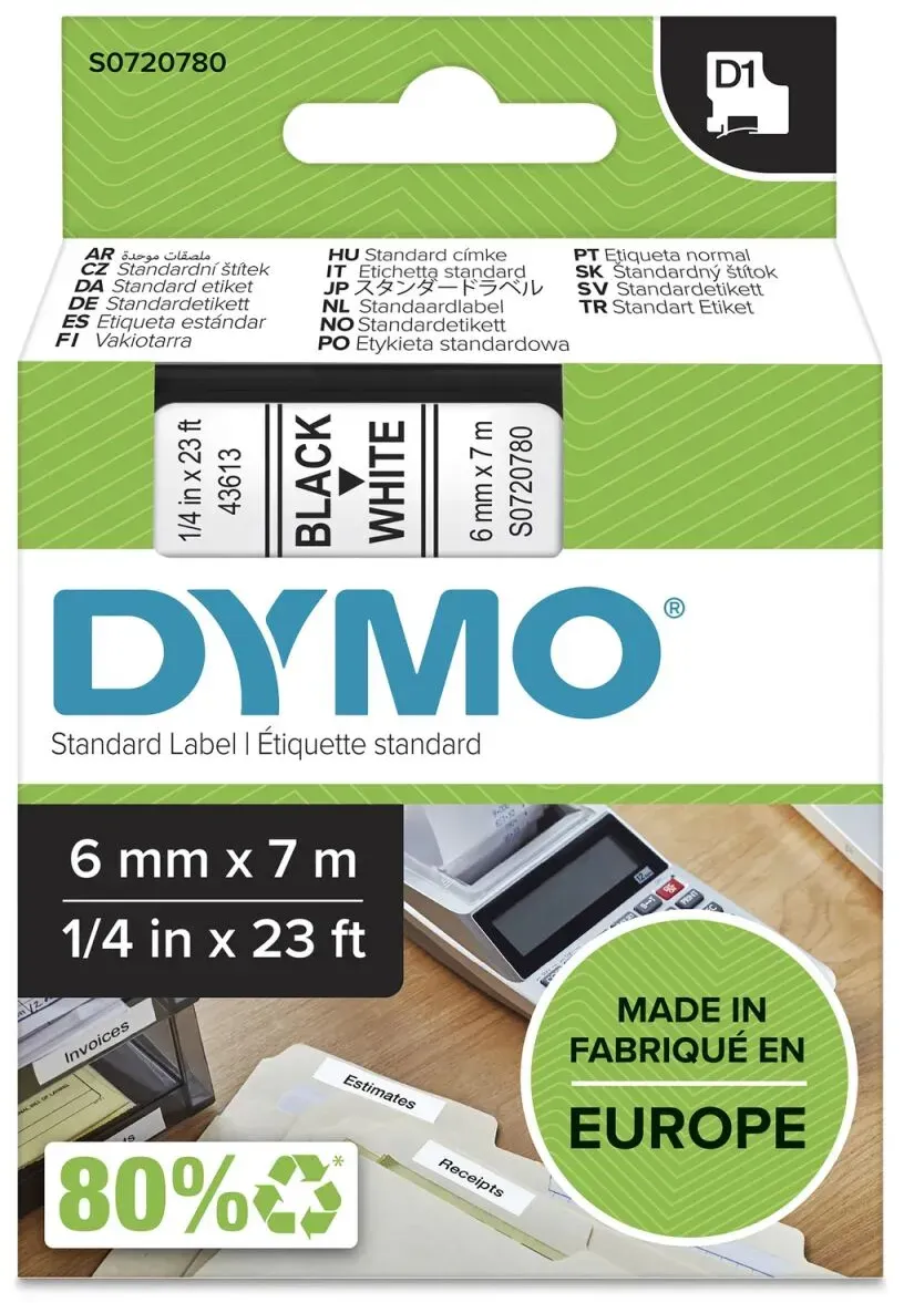 DYMO Original D1-Etikettenband | schwarz auf weiß | 6 mm x 7 m | selbstklebendes Schriftband | für LabelManager-Beschriftungsgerät