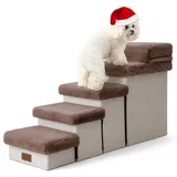 COZY KISS Haustiertreppe für Kleine Hunde mit Stauraum, Hundetreppe Faltbare für Hochbett, Hunde Treppe Hunderampe mit Rutschfestem Boden, Lecksichere, Bis Zu 80kg, 33x101x54cm, 5 Stufen, Braun