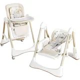 Nine point nine PU-Leder Kinderhochstuhl, Hochstuhl mit Schaukelfunktion, Kinderhochstuhl der Sich in Einen Schaukelstuhl Verwandeln Lässt, Verstellbarer Sitz Hochstühle (8121 White)