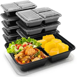 casativo 20 Lebensmittelboxen mit Deckel u. 3 Fächern, Bento-Boxen 1,2 l, wiederverwendbare Essensboxen für Mitnahme, Aufbewahrung und Einfrieren