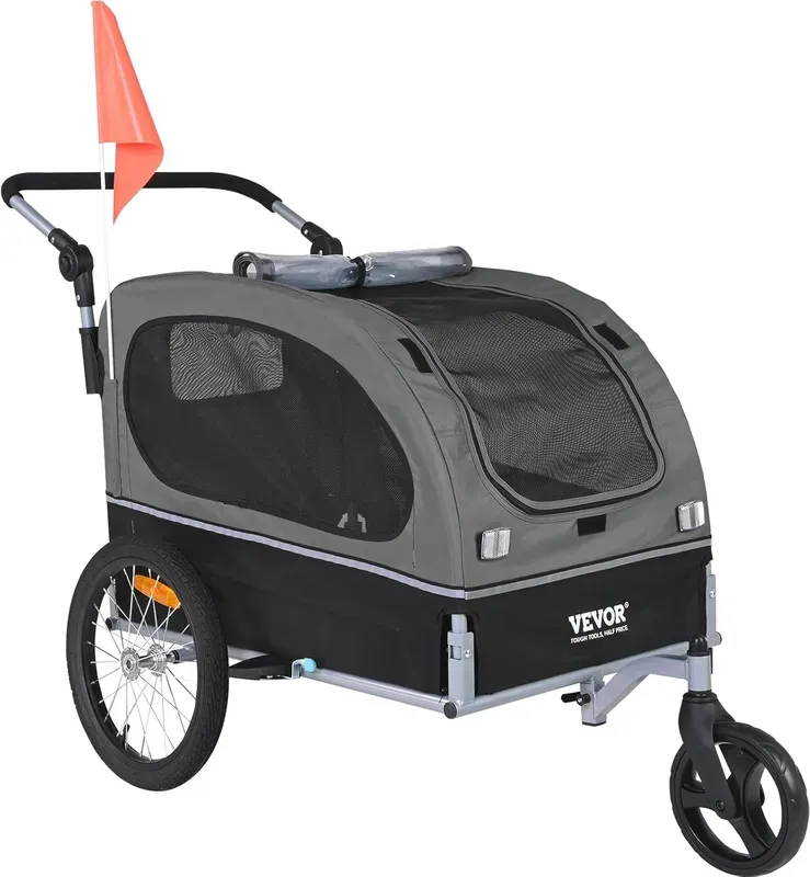 VEVOR 2-in-1 Haustier-Fahrradanhänger & Kinderwagen, Faltbarer Hundefahrrad-Transporter für kleine & mittelgroße Haustiere, 88 lbs/40 kg Tragkraft, Passend für 22