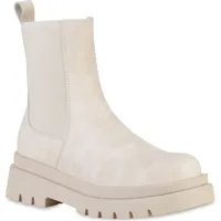 VAN HILL Damen Plateau Boots Stiefeletten Stiefel Profil-Sohle Schuhe 837887, Farbe: Beige, 38 - 38