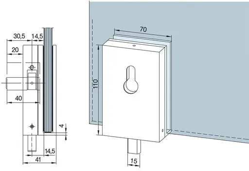 Überschubschloss SG, PZ vorgerichtet, 2-tourig, Glas 10 mm, silber eloxiert (05.106) ; Glastürbeschlag - Zubehör dormakaba