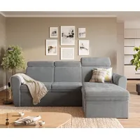 BROMARKT Ecksofa mit Schlaffunktion Grau 230cm Breite Schlafsofa mit Bettkasten Sofa Couch L Form Eckcouch Schlafcouch 3 Sitzer Cord Wohnlandschaft Wohnzimmer Eckschlafsofa
