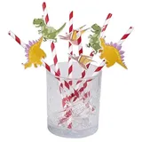 NEU Papier-Strohhalme/Trinkhalme Kleiner Dino, ca. 20 cm, 6 Stück