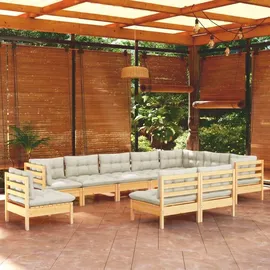 vidaXL Garten-Lounge-Set 10-tlg. creme Kiefer