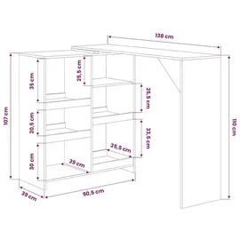 vidaXL Bartisch mit Beweglichem Regal 138 x 39 x 110 cm Weiß