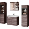 Badmöbel-Set »ARONA«, (Komplett-Set, 4 St., mit Waschbecken), Waschtisch inkl. Waschbecken, Badschrank, Hochschrank, Spiegel, braun