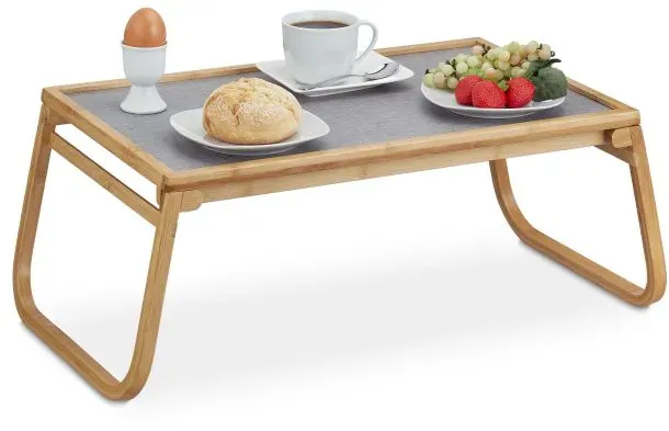 Relaxdays Betttablett klappbar Bambus Hellbraun,Grau