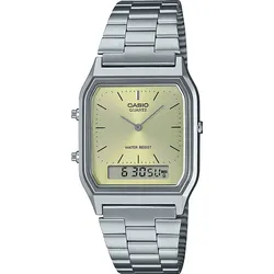 Chronograph CASIO VINTAGE, edelstahlfarben, pastellgelb, Armbanduhren, Damen, Quarzuhr, Armbanduhr, Damenuhr, Herrenuhr, Edelstahlarmband,Digitaluhr