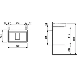 Laufen BASE 2.0 für Pro S Waschtischunterbau, 2 Schubladen, SoftClose, inklusive Ordnungssystem, zu H818959, 572x361x515mm, H4112621082601, Farbe: weiß matt