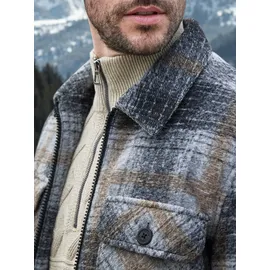 Lerros Karierte Outdoor-Hemdjacke in Woll-Optik platinum grau M