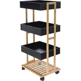 Wellhome Bambus-Aufbewahrungswagen 40 x 30 x 87,5 cm 1-tlg. schwarz