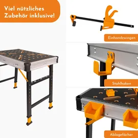 Lemodo Werkbank Holz/Stahl/MDF schwarz 454 kg Tragkraft klappbar