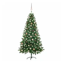 vidaXL Künstlicher Weihnachtsbaum mit LEDs & Kugeln Grün 180 cm