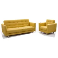 MOEBLO Polstergarnitur SCARLETT 3+1, (Klappsofa Bettfunktion Couch Wohnzimmer, Polstergarnituren Sofa mit Sessel Schlafsofa Kippsofa), mit Schlaffunktion und Bettkasten gelb