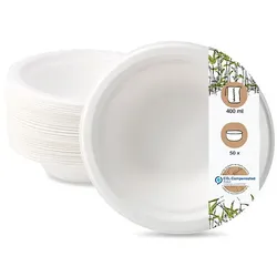 BIOZOYG 50 Stück Schale aus Zuckerrohr 400ml - Einwegschale für Salate, Bowls, Suppen, Eintöpfe - Runde Zuckerrohrschale - biologisch abbaubar