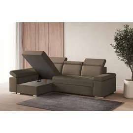 e-meubles Ecksofa mit Schlaffunktion Eckcouch mit Bettkasten Sofa Couch mit verstellbare Kopfstütze L-Form Polsterecke Schlafsofa Gästebett