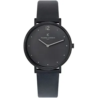 Pierre Cardin Herren Armband-Uhr analoge Quarz-Uhr mit Leder-Armband 3ATM 39mm CBV.1021 Schwarz - One-Size