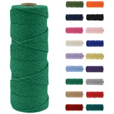 MORAINJAY Makramee Garn 3mm, Makramee Garn Smaragdgrün, Makramee Baumwollgarn 3mmx100m, Baumwollkordel Natur, Baumwoll Bastelschnur für Basteln Stricken Boho Deko DIY Handwerk Wandbehang Wohnzimmer