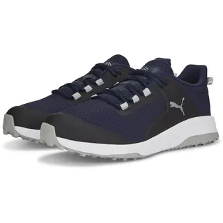 PUMA Herren Fusion Grip extra breit Golfschuh, Marineblau, Silber-leiser Schirm, 44.5 EU - 44.5 EU