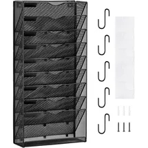 Vevor Wand Zeitungshalter Wandaktenhalter mit 10 Fächern, Aufbewahrungsordner für Zeitschriften Post Papier Dokumente, Wand Magazinhalter Organizer Prospekthalter Aktenablage für Büro Schule (Schwarz)