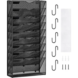 Vevor Wand Zeitungshalter Wandaktenhalter mit 10 Fächern, Aufbewahrungsordner für Zeitschriften Post Papier Dokumente, Wand Magazinhalter Organizer Prospekthalter Aktenablage für Büro Schule (Schwarz)