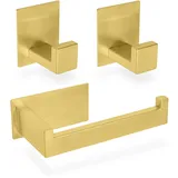 ECENCE Toilettenpapierhalter + 2 Handtuchhaken ohne Bohren Gold