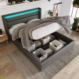 Sweiko Boxspringbett 160x200cm Polsterbett Doppelbett mit LED-Beleuchtung Stauraumbett Grau (ohne Matratze) - Grau