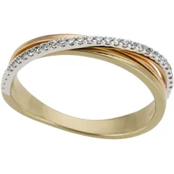 Goldring FIRETTI "Schmuck Geschenk Gold 585, tlw. mehrreihig, tricolor, massiv" Gr. 17, rosa (gelbgoldfarben, weißgoldfarben, roségoldfarben, weiß), Fingerringe, Damen, 17, 0,12 ct P2 = erkennbare Einschlüsse, Gelbgold 585-Weißgold 585-Roségold 585-Diamanten, 4mm, Gelbgold 585, Weißgold 585, Rosu00e9gold 585, Diamanten, mit Brillanten