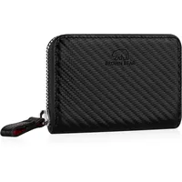 BROWN BEAR Reißverschluss Slim Wallet Geldbörse klein Leder mit Münzfach & RFID-Schutz | Echtleder Schwarz Carbon | Portemonnaie für Herren & Damen | Mini Geldbeutel BB Kai CBK