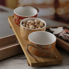 MARELIDA Tapas Set Servierset Servierplatte mit 3 Schalen Dipschalen Porzellan Fingerfood