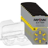 60x Rayovac Extra Advanced 10 Hörgerätebatterien 10x6er Blister PR70 Gelb 24610 + Aufbewahrungsbox für 2 Hörgerätebatterien (10, 13, 312, 675), Batteriebox für 2 Knopfzellen bis 12 mm x 6 mm (Ø x H)