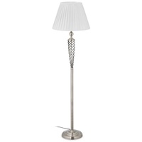Relaxdays Stehlampe antik, Stoffschirm, dekorativer Metallfuß, E27, Standleuchte Wohnzimmer, HxD: 157x42cm, silber/weiß