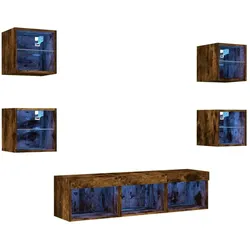 vidaXL 7-tlg. Wohnwand mit LED-Beleuchtung Räuchereiche Holzwerkstoff