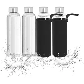 Relaxdays Trinkflasche 500 ml Schwarz/Silber/Transparent