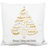 True Statements Weihnachtskissen personalisiert „Sprechender Tannenbaum in Gold“ - 40x40cm, inkl. Kissen-Füllung – Deko Zierkissen Geschenk Weihnachten (Flauschiges Kissen)