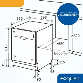Exquisit EGSP9614-E-031B Einbau-Geschirrspüler (vollintegrierbar, 598 mm breit)