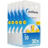 audibene Hörgerätebatterien Typ 10 gelb, Batterien für Hörgeräte 30 Stück Vorratspack, Made in Germany, Wireless Approved, quecksilberfrei