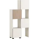 WELLTIME Schieberegal Alexa, Breite variabel von 40 bis 70 cm, Türfront mit Akustikprint, grifflose Öffnung beige|weiß