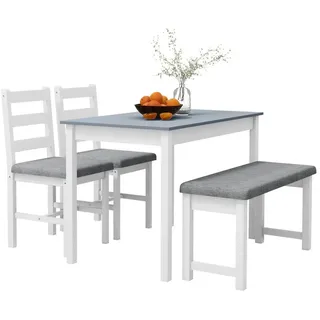 Homcom Essgruppe, Esstisch mit Gepolsterten Stühlen, Bank, 4-Teiliges Esstisch-Set, Esszimmergruppe mit Leinenoptik für Küche, Wohnzimmer,