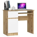 Home Collective Computertisch Bürotisch mit ausziehbarer Tastaturablage, Laminatplatte mit ABS-Kante, mit 1 Schublade und 1 Tür links, 90 x 50 x 77 cm, Artisan Eiche weiß