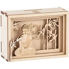 Rayher DIY Geldgeschenk Verpackung "Enjoy" für verschiedene Anlässe, 3D Geschenkbox aus Holz zum Gestalten, 11-teilig, 11,5x8,5x5cm, Box 1Set, FSC Mix Credit, 62921505, Natur