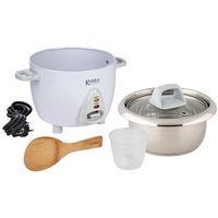 KeMar Kitchenware KeMar Reiskocher mini (0,6L, 300W, Weiß) mit Edelstahltopf, Kompakt mit Glasdeckel und Bambuslöffel (KRC-100) kleiner Dampfgarer - Edelstahlschüssel, 3 Messbecher bis 3 Personen, Warmhaltefunktion