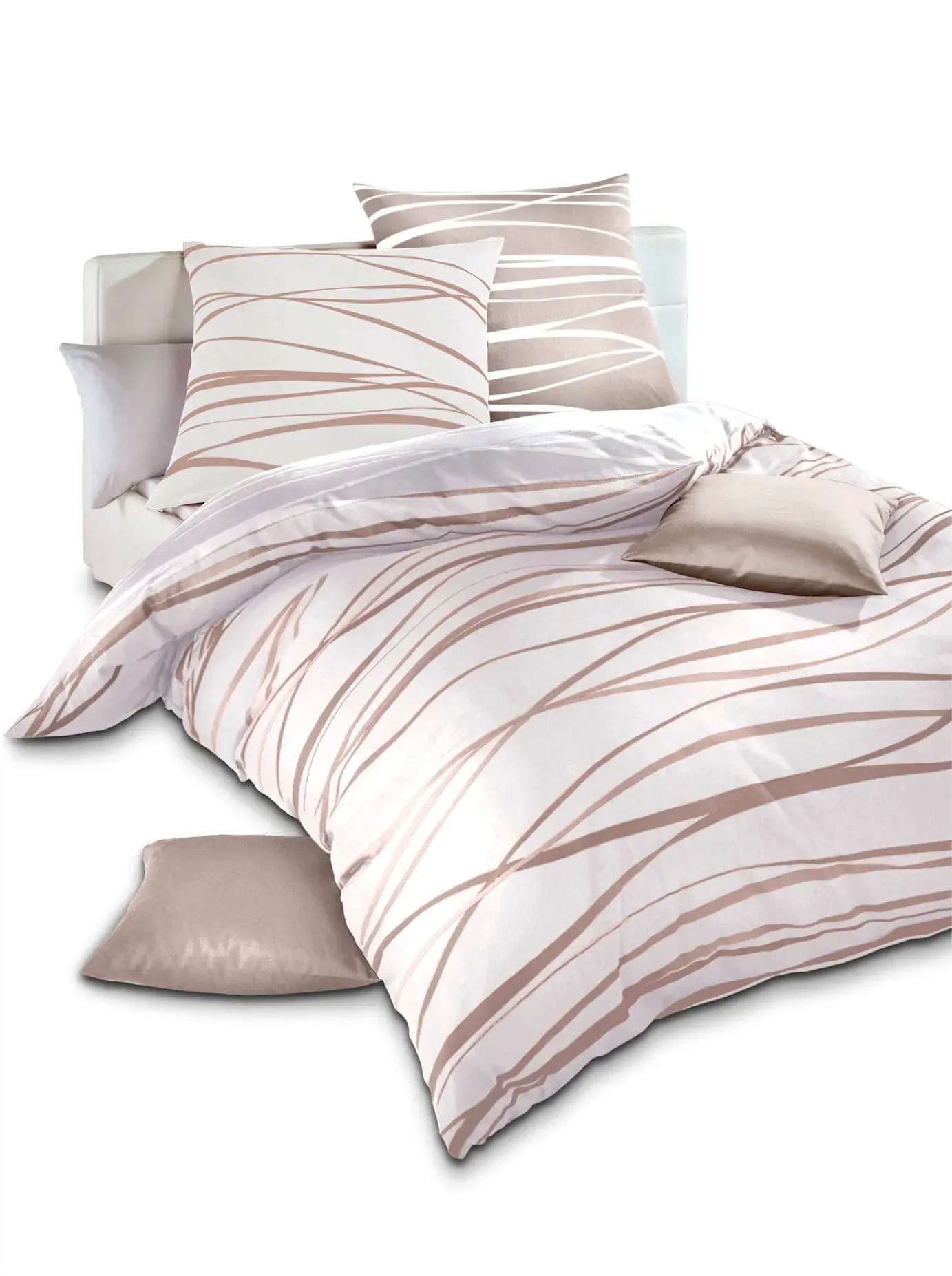 Bettwäsche KAEPPEL Gr. 2, beige (berber, ecru), B/L: 155cm x 200cm, Feinbiber, B/L: 80cm x 80cm, 2 Stk., Feinbiber, 100% Baumwolle, Bettwäsche, Bettwäsche
