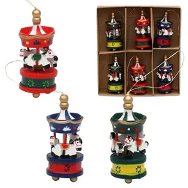 Dekohelden24 Holzbaumbehang als 6er Set, Motiv: Karussell, ca. 6 cm