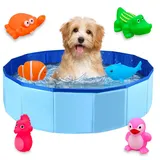 Faltbar Hundepool,Schwimmbad für Hund,Hunde Planschbecken für Haustiere,Faltbarer PVC Hundepool für Kleine Hunde,Schwimmbecken mit 6 Wasserspielzeug,Mini Pool für Katzen,50×8 cm, 1 Stück