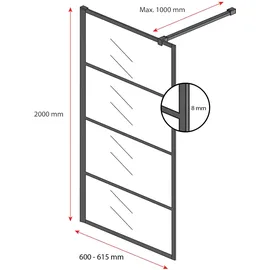 Badplaats Essos Walk-In-Dusche 60 x 200 cm Schwarz