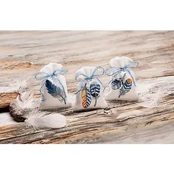 Geschenksäckchen "Blaue Federn", 3er-Set